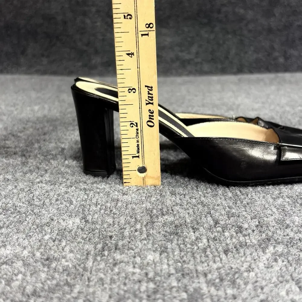 Vintage Gucci Shoes Womens 6 Black Leather Square Toe Cutout Mule Slides Y2K
